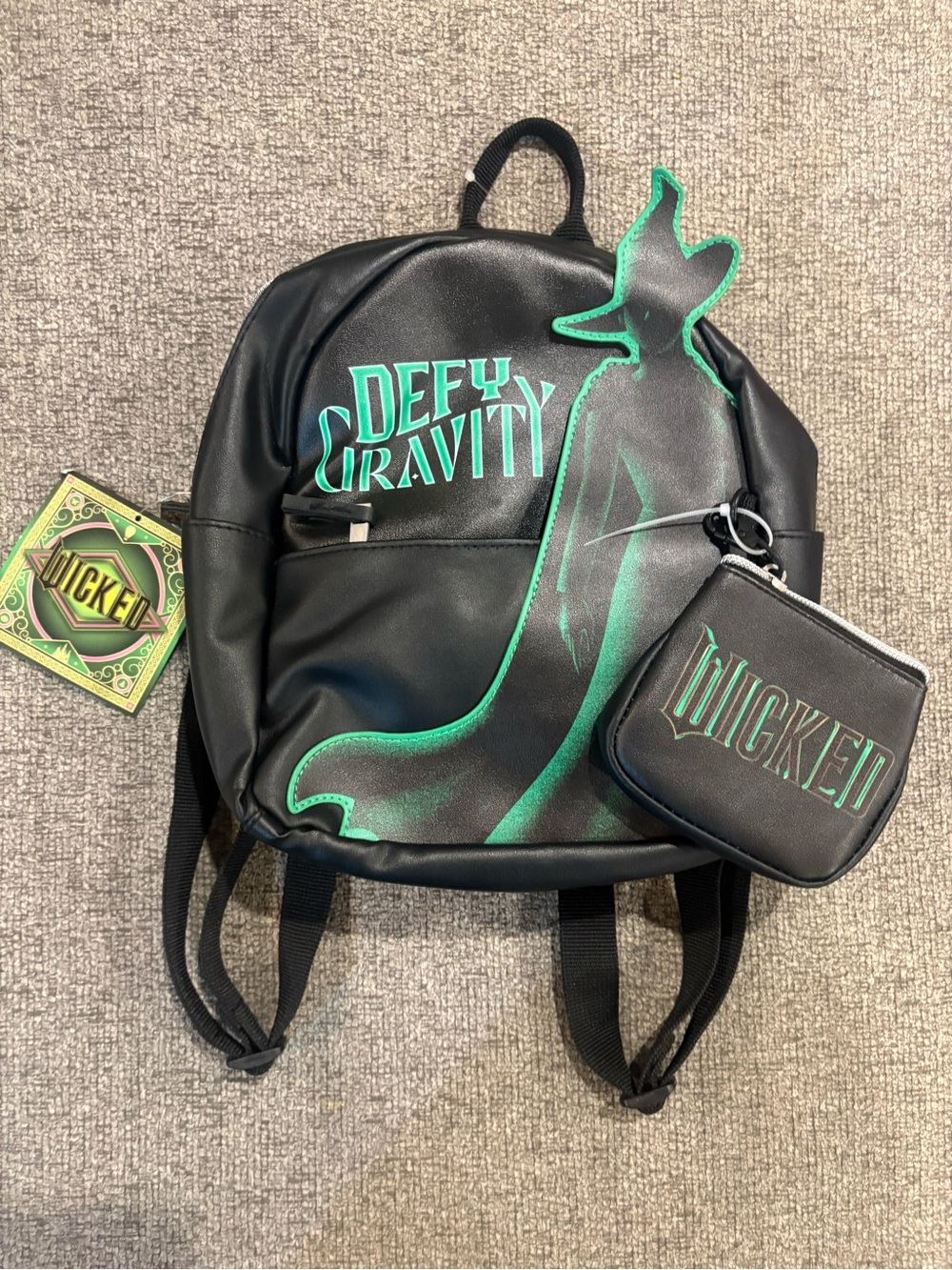 Wicked Defy Gravity Black & Green Mini Backpack with Detachable Pouch